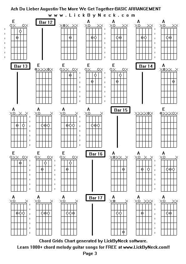 Chord Grids Chart of chord melody fingerstyle guitar song-Ach Du Lieber Augustin-The More We Get Together-BASIC ARRANGEMENT,generated by LickByNeck software.